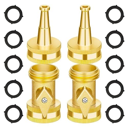 AUTOMAN Brass Hose Nozzle - High Pressure Jet Nozzle 4 Count (2 Set), Heavy Duty Water Hose Sprayer Sweeper with Hose Shutoff Valve, 3/4” GHT Nozzles for Garden Hose, Car Wash, Extra 10 Rubber Washers - Image 1