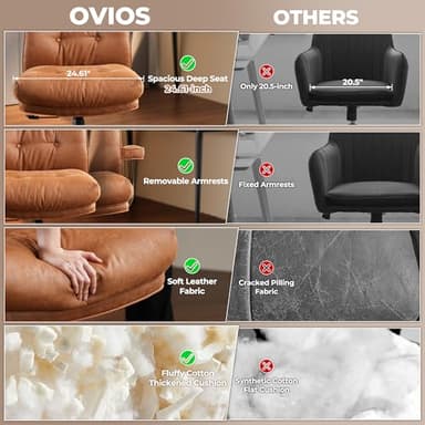 ovios Ergonomic Home Office Chair, Mid-Century Modern Faux Leather Chairs with Thickened Cushions, Comfy High Back Swivel Rolling Executive Computer Armchair (Brown, Suede Leather) - Image 8