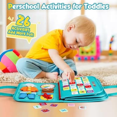Winblo Toddler Busy Board - Montessori Toys for Toddler Boy Birthday Gift, Educational Learning Sensory Busy Book for Toddlers Boys, Airplane Car Travel Activities Toy for Toddlers - Image 3