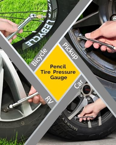 Pencil Tire Pressure Gauge 2 Pack with Valve Caps, Stainless Steel Body Tire Gauges for Tire Pressure with Deflator Valve, Metal Nozzle Tire Gauge for Cars, Pickups, RVs, Bicycles - Image 4