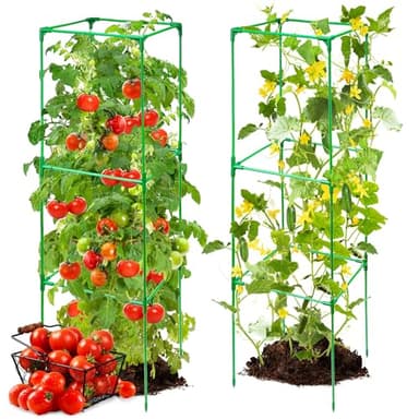 warmfarm Pack 2 Tomato Trellis Plant Stand Made by Fiberglass Pole,47 Inches Heavy Duty Tomato Cages for Garden,Reusable Plant Support for Vegetable Garden, Vegetables, and Flowers - Image 1