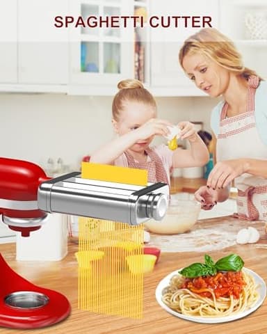 3IN1 Pasta Maker Attachment for All KitchenAid Mixers, Kitchen aid Pasta Attachment Includes Pasta Sheet Roller, Spaghetti Cutter & Fettuccine Cutter, with Cleaning Brush - Image 6