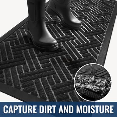BEHERO Front Door Mat Indoor Outdoor Entrance, 29.5x17 Inch, Welcome Mat for Entryway, Stain and Fade Resistant, Heavy Duty Absorbent Door Mat, Non Slip Door Mats Outdoor, Entry Doormat, Black - Image 3