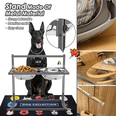 SHAINFUN Elevated Dog Bowls for Large Dogs and Extra Large Sized Dog Raised Dog Bowl Stand Adjustable Height with Two 3000ML(13-14cups) Stainless Steel Dog Food Bowls Metal Elevated Dog Bowl Stand - Image 4