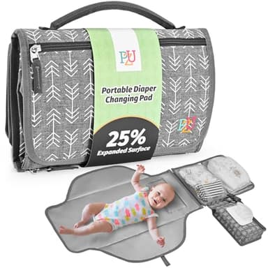 Portable Diaper Changing Pad - Changing Pad Portable with Wipes Pocket, Waterproof Diaper Changing Mat, Portable Changing Pad for Baby, Newborn Gift (Grey Arrows) - Image 1