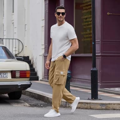 HOTake Cargo Joggers for Men Baggy Cargo Pants for Men Joggers Sweat Pants Sweatpants Streetwear Trousers for Men XX-Large Zip-Khaki - Image 7