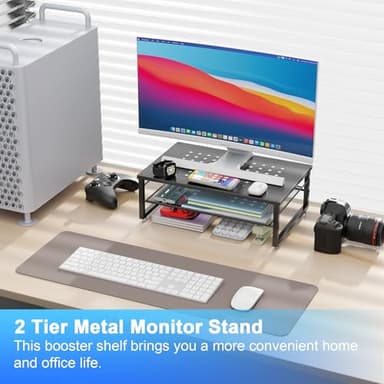 gianotter Desk Organizers and Accessories, 2-Tier Metal Monitor Stand Riser, Desk Organizer for Monitor, Office Desk Storage Organizer for Office Supplies (Black) - Image 4