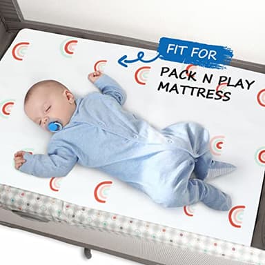 Pack and Play Sheets Boy Girl, 2 Pack Portable Playard Sheet Fits for Graco Pack N Play, Snug Fit Breathable Soft Fitted Playpen Sheet, Mini Crib Sheets, Rainbow - Image 6