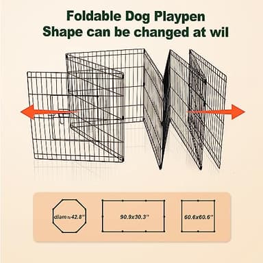 PJYuCien Dog Playpen - 8 Panels 36”H Metal Foldable Dog Exercise Pen, Pet Fence Puppy Crate Kennel Indoor Outdoor with Top Cover & Bottom Pad for Medium Large Pets - Image 6