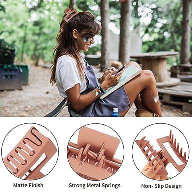 Sisiaipu Hair Clip, 3.5 Inch Medium Square Claw Clips Rectangle Clips 6 Pack Rubber Paint Acrylic Plastic Metal, Non-Slip Design for Women Girls - Coffee - Image 4