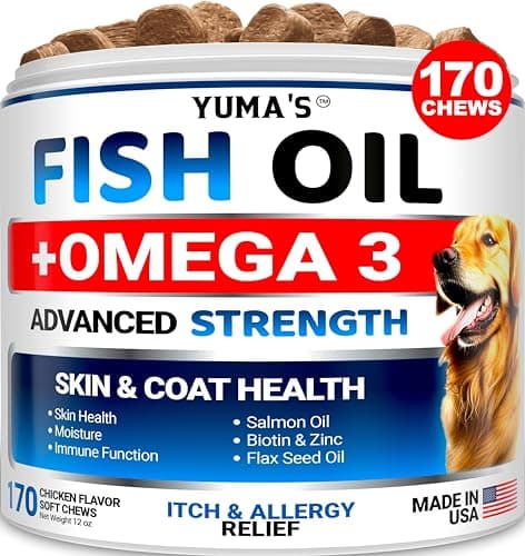 Omega 3 Fish Oil for Dogs - 170 Chews - Skin and Coat Supplement - Omega 3 for Dogs - Dry & Itchy Skin Relief Treatment - Allergy Support Dog Anti Shedding Treats - Salmon - EPA & DHA - Chicken Flavor - Image 1