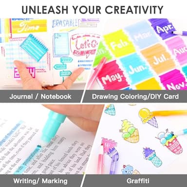 HANKU Erasable Highlighters, Dual Tip 10 Pack Highlighters Assorted Colors Erasable, Smooth Writing Book Journaling No Bleeding Highlighter Pens for Bible Journal Planner - Image 5