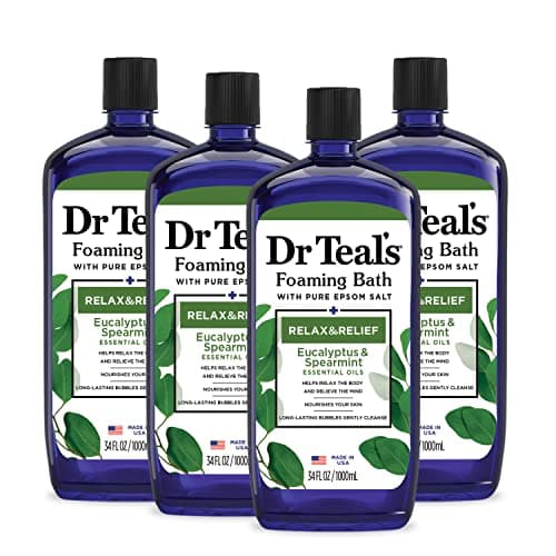 Dr Teal's Foaming Bath with Pure Epsom Salt, Relax & Relief with Eucalyptus & Spearmint, 34 fl oz (Pack of 4) - Image 1