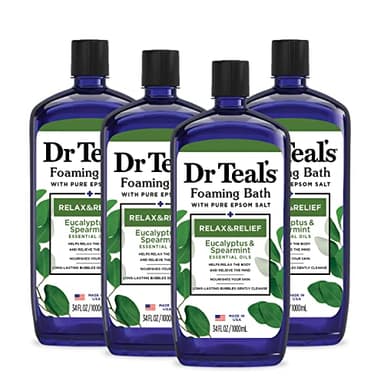 Dr Teal's Foaming Bath with Pure Epsom Salt, Relax & Relief with Eucalyptus & Spearmint, 34 fl oz (Pack of 4) - Image 1