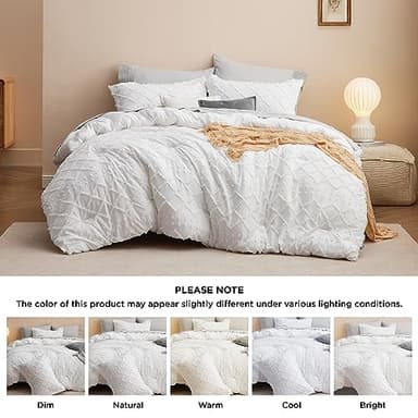 Bedsure Queen Comforter Set - White Comforter, Boho Tufted Shabby Chic Bedding Comforter Set for Kids, 3 Pieces Vintage Farmhouse Bed Set for All Seasons, Fluffy Soft Bedding Set with 2 Pillow Shams - Image 8