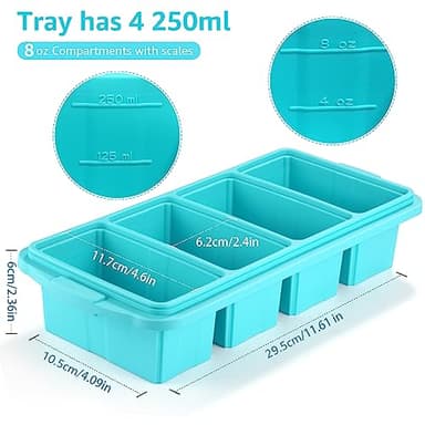 Ztomine Silicone Freezer Tray With Lid - Silicone Freezer Food Molds- Large Ice Cube Tray,Silicone Freezer Container,Freeze & Store Soup, Sauce, Broth,Leftovers - Makes 4 Perfect 1 Cup - Image 7