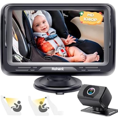 Rohent Baby Car Camera HD 1080P - Rear-Facing Infant Monitor with Night Vision Car Camera for Baby 150° Wide-Angle Lens Anti-Glare Screen Easy Install 360° Adjustable Display - Image 1