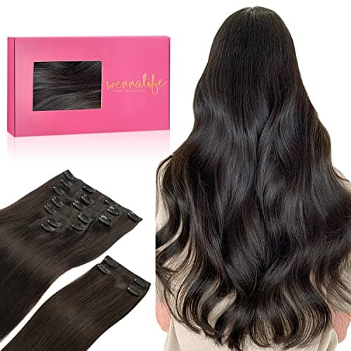 WENNALIFE Clip in Hair Extensions, 150g 24 Inch 9pcs Dark Brown Human Hair Extensions Thicker Clip in Hair Extensions Real Human Hair Clip Set Double Weft - Image 1