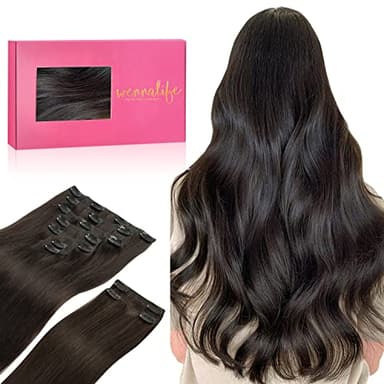 WENNALIFE Clip in Hair Extensions, 150g 24 Inch 9pcs Dark Brown Human Hair Extensions Thicker Clip in Hair Extensions Real Human Hair Clip Set Double Weft - Image 1