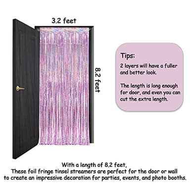 Pink Tinsel Curtain Party Backdrop - GREATRIL Foil Fringe Curtain Lilac Pink Party Streamers for Birthday Girl Princess Bachelorette Euphoria Taylor Themed Party Decorations - 2 Packs - Image 4