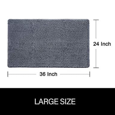 LOCHAS Luxury Bathroom Rug Shaggy Bath Mat 24 x 36 Inch, Washable Non Slip Bath Rugs for Bathroom Shower, Soft Plush Chenille Absorbent Carpets Mats, Gray - Image 2