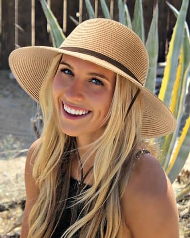 FURTALK Womens Wide Brim Sun Hat with Wind Lanyard UPF Summer Straw Sun Hats for Women Khaki - Image 7