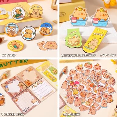 Fimibuke Kids School Supplies for Girls, 36PCS Cute Capybara Stationery Set with Pencil Case Gel Pens Pencils Stickers Pins Notebooks Sticky Notes Kawaii Birthday Gifts for Kindergarten Elementary - Image 7