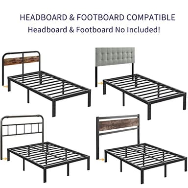 Neslime 14 Inch Twin Bed Frame No Box Spring Needed, Metal Platform Twin Size Bed Frame, Heavy Duty, Easy Assembly and Noise Free, Black - Image 7