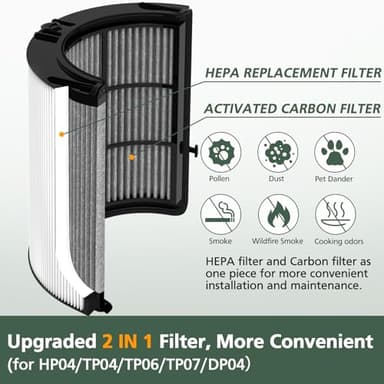 2 Pack 360° Combi 2 in 1 HEPA + Carbon Filter for Dyson TP04 HP04 TP07 TP06 HP06 TP4A TP7A PH02 PH01 PH03 PH04 PH3A HP09 TP09 HP07 HP10 TP10 HP4A HP7A DP04 Air Purifi-er, HEPA Carbon Filter #965432-01 - Image 8