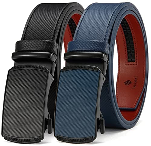DOOPAI Belt Men, 2 Pack Ratchet Belt Dress Adjustable 1 3/8" Genuine Leather Belt, Designer Belts for Men Metal Buckle, Belt Size Length Can be Cut, with Gift Box - Image 1