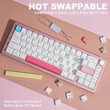 YUNZII AL66 Wireless Mechanical Keyboard,Full Aluminum CNC,65% Knob Control,Bluetooth/2.4G/Wired,Hot Swappable Pre-lubed Switches,Gasket Mounted RGB for Win/Mac(Milk Switch, Pink) - Image 4