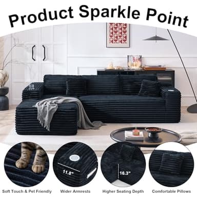 VOHOBY 106” Modular Sectional Sofa, Cloud Sectional Couch with Deep Seat, Modern Modular L-Shape Sofa Couch with Chaise,Upholstered Couches for Living Room Bedroom (Black, Right Sitting Chaise) - Image 4