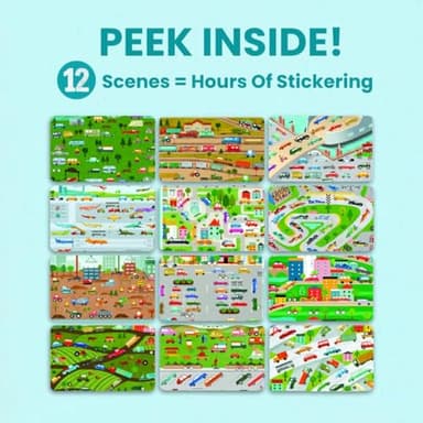 CUPKIN Sticker Book for Kids 2-4, 500+ Kids Stickers, Cars, Trucks, Planes & Trains 12 Coloring Pages 12 Side by Side Scenes, Fun Toddler Travel Activity Coloring and Sticker Books for Ages 4-8 + 8-10 - Image 5