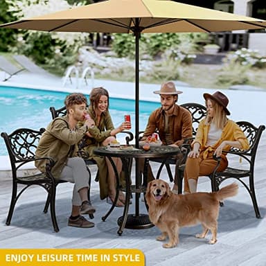 DWVO 30 Inches Round Patio Dining Table with Umbrella Hole, Antique Cast Aluminum Outdoor Bistro Table Outdoor Side Table for Backyard, Garden, Patio, Porch, Hammered Bronze - Image 4