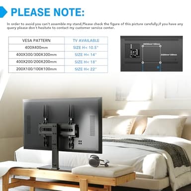 Universal TV Stand - Table Top TV Stand for 27-60 inch LCD LED TVs - 9 Level Height Adjustable TV Base Stand with Tempered Glass Base & Wire Management, VESA 400x400mm - Image 8