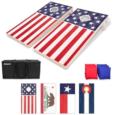 GoSports Flag Series Wood Cornhole Sets – Choose American Flag or State Flags – Includes Two Regulation Size 4 ft x 2 ft Boards, 8 Bean Bags, Carrying Case and Rules - Image 1