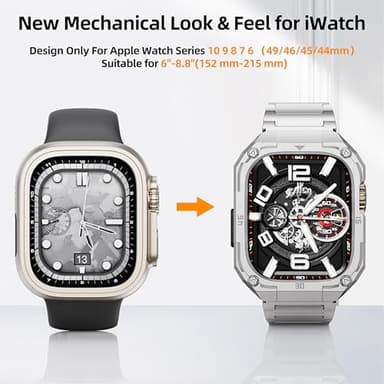 Stainless Steel Case with Band Compatiable for Apple Watch Band 44mm -Rugged Metal iWatch Bumper Cover and Strap for Men iWatch Bands Series 6 5 4,Silver - Image 3