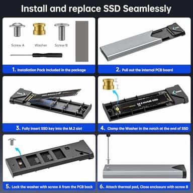 SSK M.2 NVME SATA SSD Enclosure Adapter, USB 3.2 Gen 2 (10 Gbps) to NVME PCI-E SATA M-Key/(B+M) Key Solid State Drive External Enclosure Aluminum Support UASP Trim for SSDs 2242/2260/2280 - Image 7