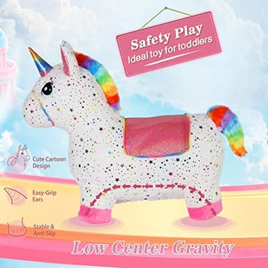 INPANY Unicorn Bouncy Horse Toys, Toddlers Girl Bouncing Animals, Inflatable Ultra Thick Plush Horse Hopper, Baby Ride-on Rubber Bouncer, Outdoor Indoor Cute Birthday Gift for 2 3 4 Year Old Girl Kid - Image 4
