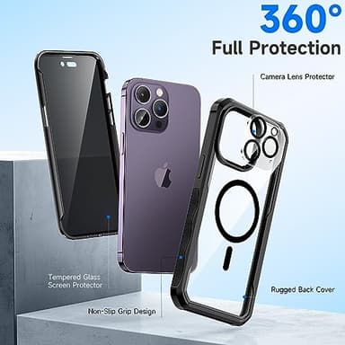 seacosmo for iPhone 14 Pro Max Case, Full Body Bumper with Built-in 9H Tempered Glass Privacy Screen Protector and Camera Lens Protector, Compatible with MagSafe, Shockproof Phone Cover, 6.7", Black - Image 3