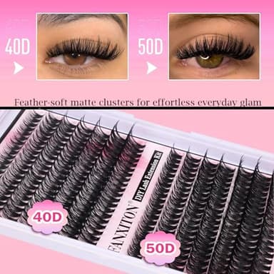 FANXITON DIY Lash Extension Kit Volume Lash Clusters 40D+50D D Curvature Individual Lashes Lash Clusters Kit Thick Eyelash Extension Kit 280 pcs Thin Band Cluster Lashes Lash Bond and Seal Tweezers - Image 3