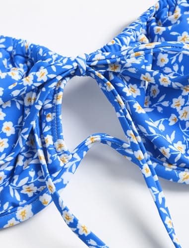 ZAFUL Women High Cut Bikini Sets String Sexy Swimsuit Two Piece Underwire Bathing Suit Brazilian Cheeky Cut Out Cute Swimwear Blue Flower L - Image 4