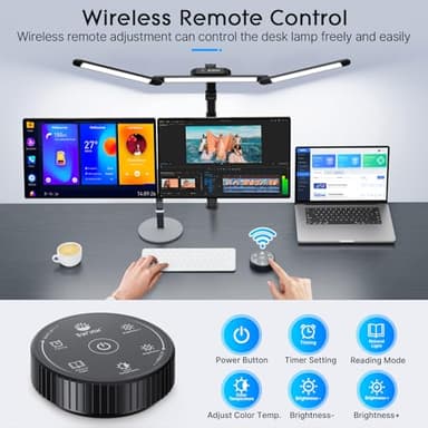 Syrinx LED Desk Lamp, Architect Desk Lamps for Home Office with Gesture Switch & Remote Control, 24W Bright Desk Light with 50 Light Modes Eye-Caring Desk Lamp with Clamp for Reading Study Workbench - Image 6