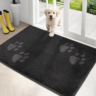 PURRUGS Dirt Trapping Door Mat 32" x 47", Non-Skid/Slip Machine Washable Microfiber Entrance Rug, Shoes Scraper, Dog Doormat, Super Absorbent Floor Mat for Muddy Wet Shoes and Paws, Charcoal - Image 1