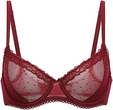 DOBREVA Women's Balconette Lace Bra See Through Demi Sheer Mesh Plus Size Underwire - Image 8
