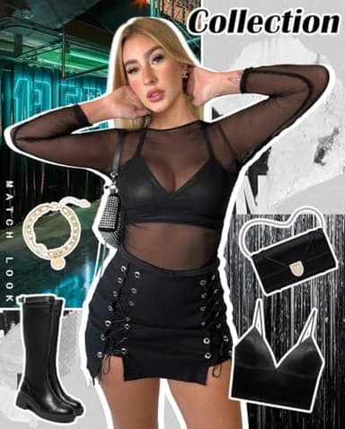 ZNVGIRL Women's Basic Mesh Sheer Tops Long Sleeve See Through Swimsuit Cover Ups T Shirt (Long Style Black,S) - Image 3