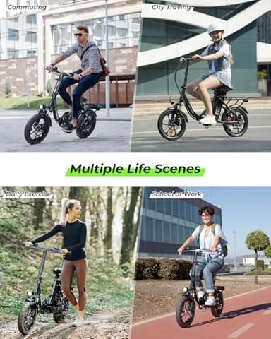 isinwheel U4 16" Folding Electric Bike for Adults, 750W Peak Motor with Max 55Miles PAS Range & 19MPH EBike, 374.4Wh Battery Electric Bicycles Step-Thru Commuter E Bikes for Adults and Teens - Image 6