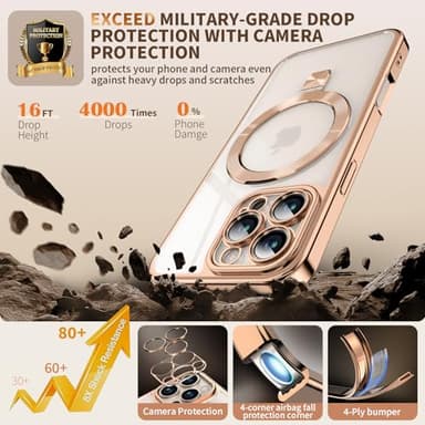 [Never Yellows+CD Ring with Glitter Card fit for MagSafe Stand] Magnetic for iPhone 16 Pro Case with Camera Lens Protection, Clear Shiny Slim Case for iPhone 16 Pro Women Girls, Desert Titanium - Image 6