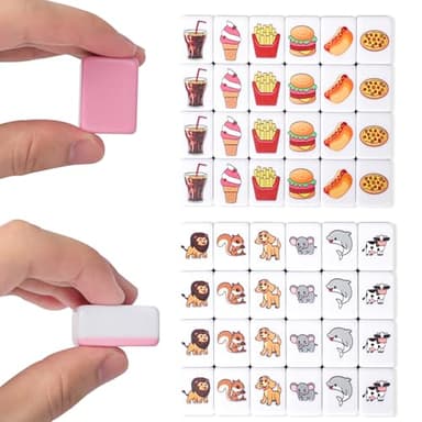 GRACIAS 2 Players Mahjong Block Set, Mahjong Tile Game with 50 Premium Pink Tiles(30mm) Animal and Food Pattern, Portable Mahjongg Set with A Carry Bag - Image 5