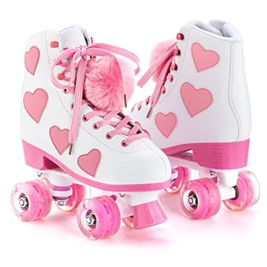 Ruthfot Women's and Girl's Classic Roller Skates with Light up Wheels and Love Heart Pattern, High-top PU Leather Rollerskates… - Image 3
